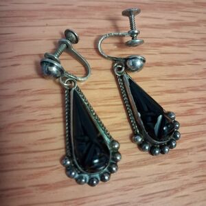 Vintage Sterling Onyx Earrings